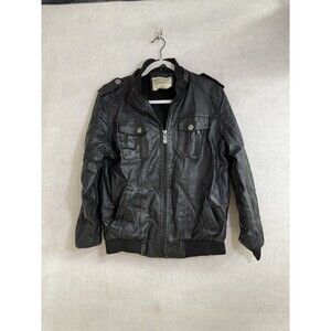 Chor Clothing Co Men’s Small Faux Black Leather Bomber Jacket Zip Pockets Lined